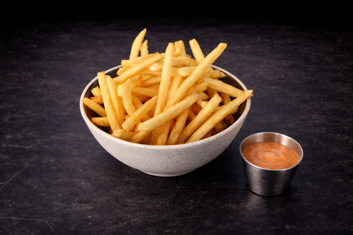 明太子薯條（Fries (Mentaiko)）｜Club One Taipei 炸物，NT$200・現炸薯條外酥內綿，多款特製沾醬任選。

過敏原:魚類 , 蛋