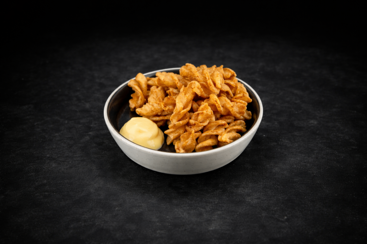 酥脆可樂果日式美乃滋（Kewpie Pea Cracker）｜Club One Taipei 深夜時段 (1:30最後加點)，NT$70・酥脆可樂果搭配日式美乃滋，鹹香中帶微甜酸感，口感層次豐富，是輕鬆又帶點罪惡感的經典下酒小點。