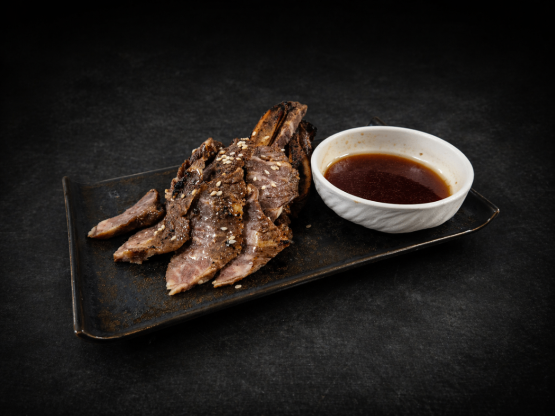 頂級帶骨牛小排佐秘醬（Kalbi Steak）｜Club One Taipei 炒/烤物，NT$360・肉質鮮嫩多汁，搭配主廚特製醬汁。

過敏原: 大豆

