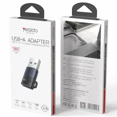 מתאם טעינה והעברת נתונים Yesido GS34 נקבה Type‑C לזכר USB 2.0 במהירות 480Mbps