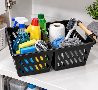 Plastic organizer with wooden handles