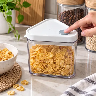 Storage container with triangular lid