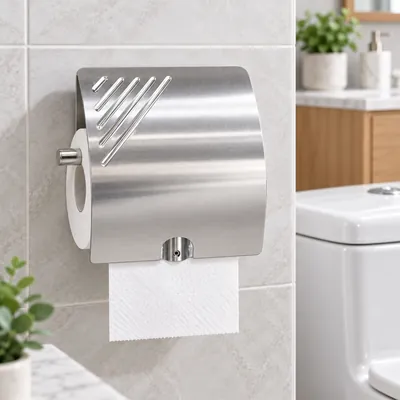 Silver stainless steel toilet paper holder