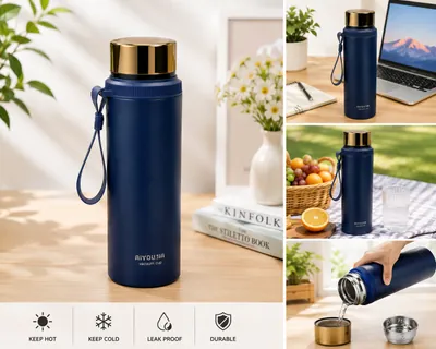 Insulated thermal bottle with gold lid