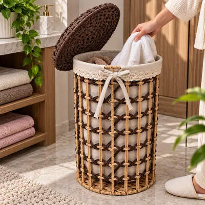Straw basket with lid
