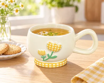 Porcelain mug with a square-pattern base