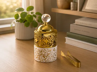 Ceramic incense burner with golden lid