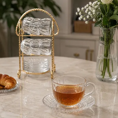 Glass Cup Set with Gold Holder