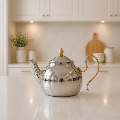 Silver teapot with gold handle