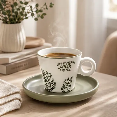 Decorative cup set with saucers