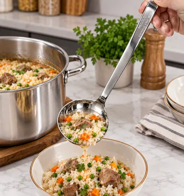 Metal serving ladle