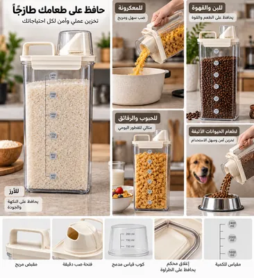 Legume Storage Container with Lid and Measuring Cup