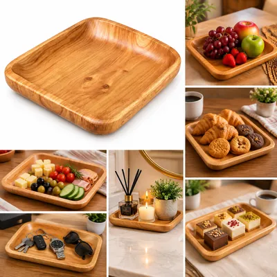 Square wooden tray