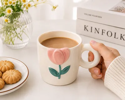 Tulip Ceramic Mug with Spoon