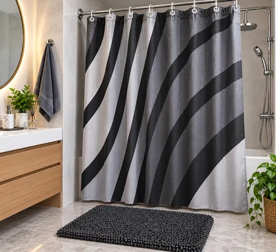 Bathroom Curtain & Mat Set
