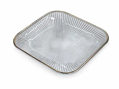 Clear serving plates with a gold rim