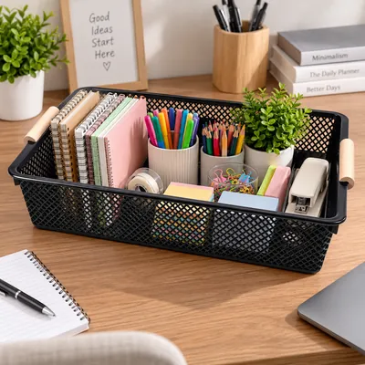 Plastic Basket with Wooden Handles