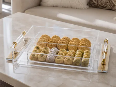 Acrylic box with gold handles
