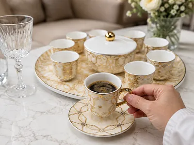 Decorated Coffee Cup Set