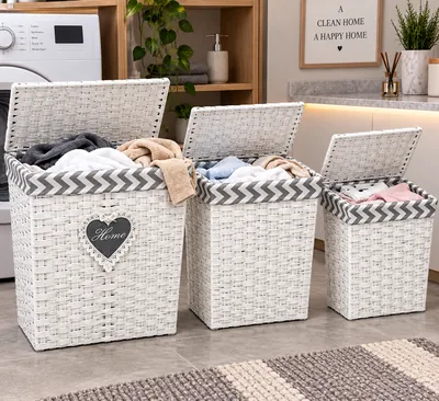 Square fabric laundry basket with lid