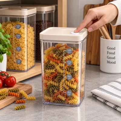 Storage container with beige lid