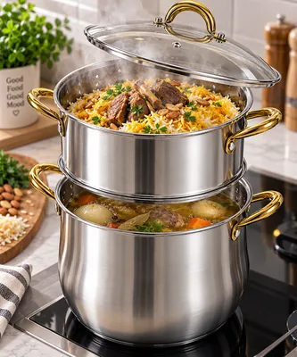 Couscous pot with stainless steel strainer