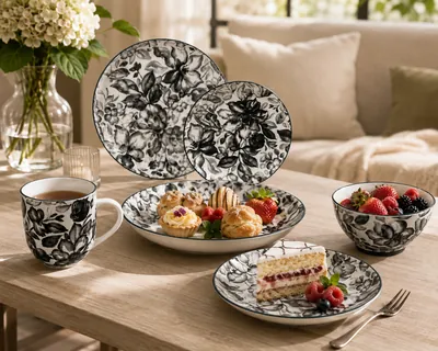 Decorated White Porcelain Dinnerware Set