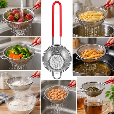 Stainless Steel Strainer with Red Handle