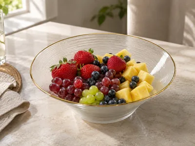 Clear salad bowl with a gold rim