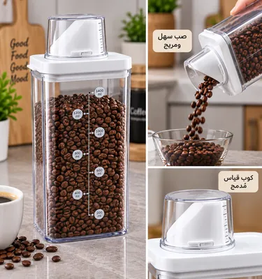Legume storage container with measuring cup
