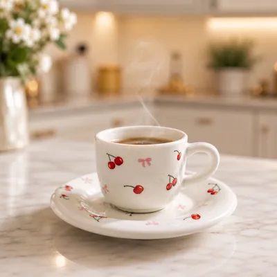 Decorated White Cup Set