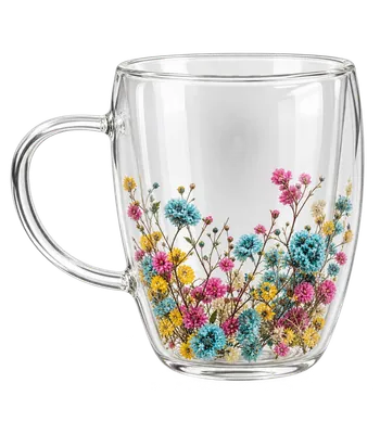 Floral Decorated Glass Mug