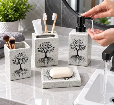 4-Piece Bathroom Sink Set with Tree Pattern