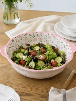 Floral porcelain platter with two handles