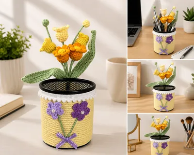 Wool-Flower Decorated Pen Holder