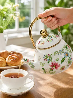 Tea Pot with Flowers and Decorative Patterns