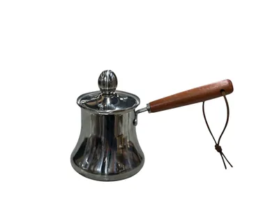 Coffee kettle with wooden handle and lid