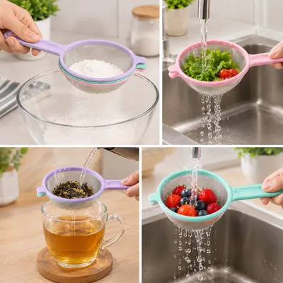 Set of colorful plastic strainers