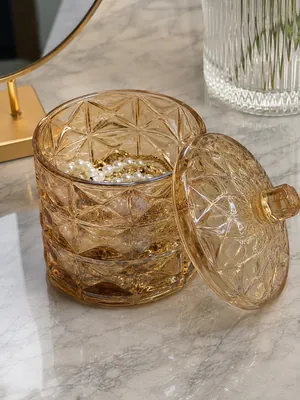 Two-tier golden glass candy jar