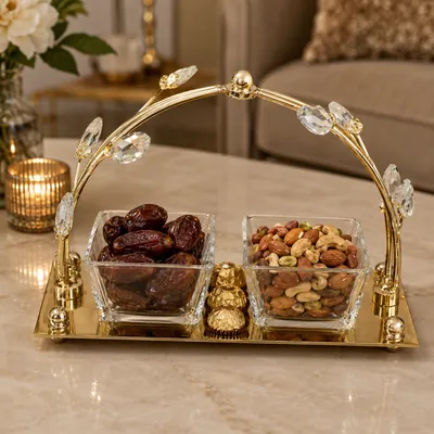 Nut serving bowl set with a gold tray