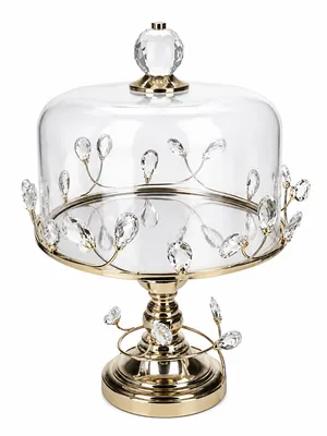 Decorated Serving Stand with Glass Lid