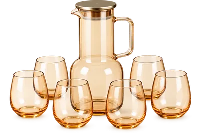 Amber Glass Pitcher & Cups Set