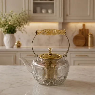 Clear Glass Teapot with Gold Lid