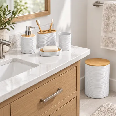 Black & Wood Bathroom Set