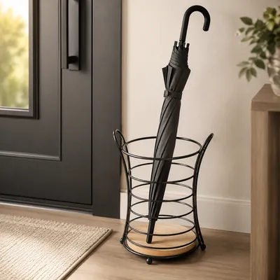 Umbrella stand with wooden base