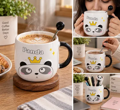 Ceramic mug with panda lid