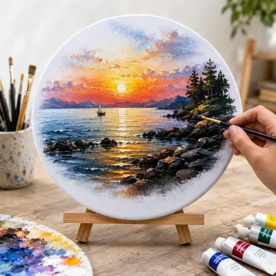 Round canvas painting panel
