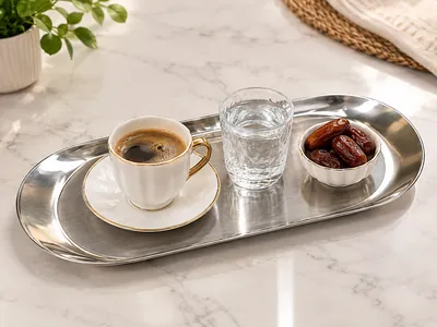 Long silver serving tray