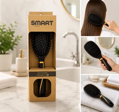 Round hair brush in black and gold