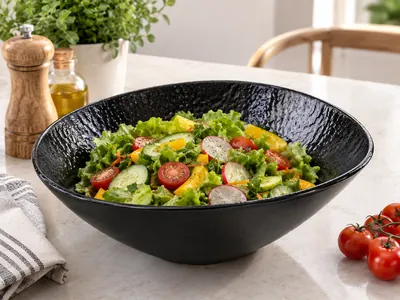 Black ribbed serving platter